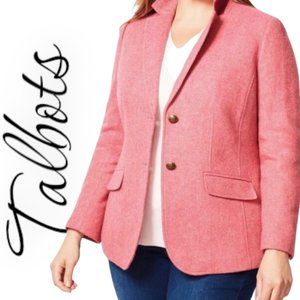 NWT TALBOTS Aberdeen Pink Herringbone 2-Button Shetland Wool Blazer, Size 22W